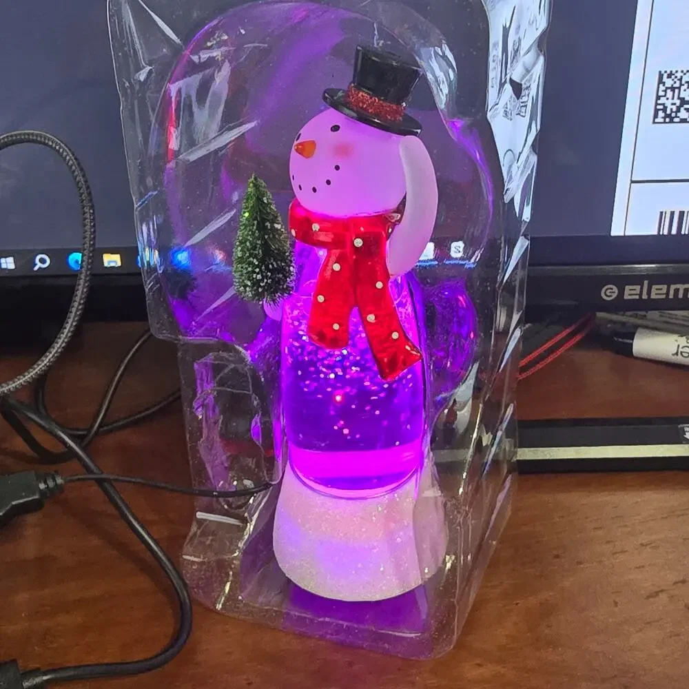 Hallmark USB Snowman Lighted Water Globe Glitter Swirl Color Changing Tested NIB